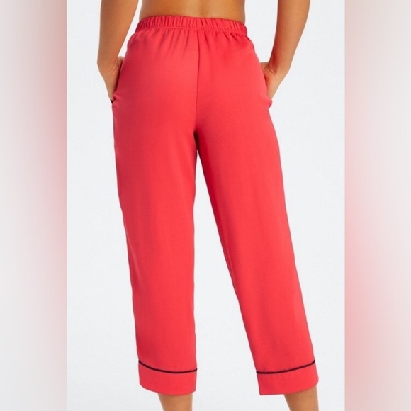 Fabletics Pants - Fabletics Vibrant Red Eco Satin Cropped Pants with Black Accents